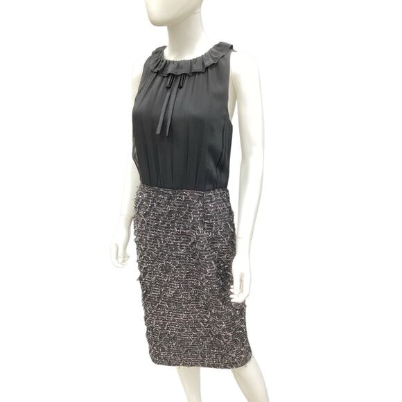 St.John Women’s Dress SZ 8 Silk/ Boucle Fine Knit Bottom Sleeveless Black Silver - Picture 2 of 6